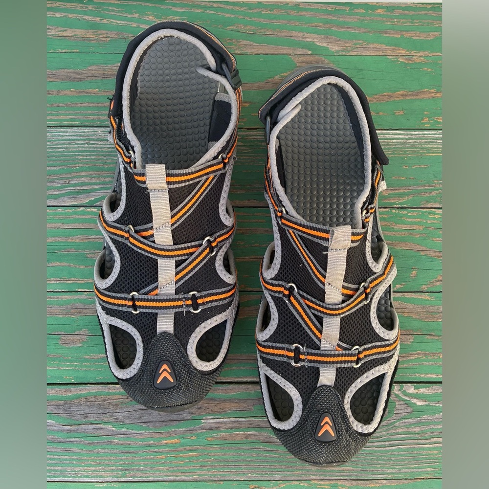 Academy Mens Water Sandals Size 12 Shoes Black Orange Adjustable Straps Outdoor